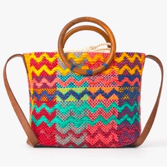 RARE Zara Geometric Woven Crossbody Bag-Missing Wooden Handles